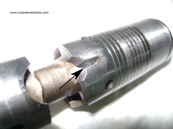Example of cavitation damage - over-center valve spool