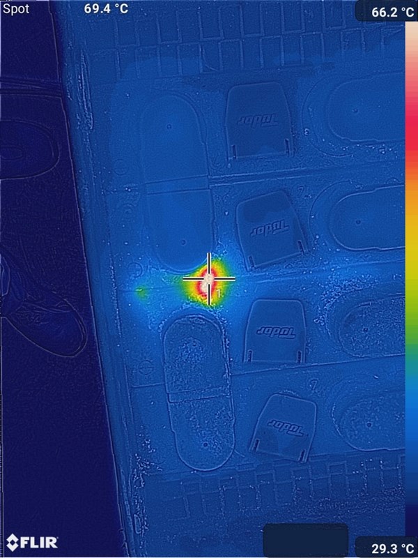 With the FLIR you can immediately see a nasty hot spot in the middle