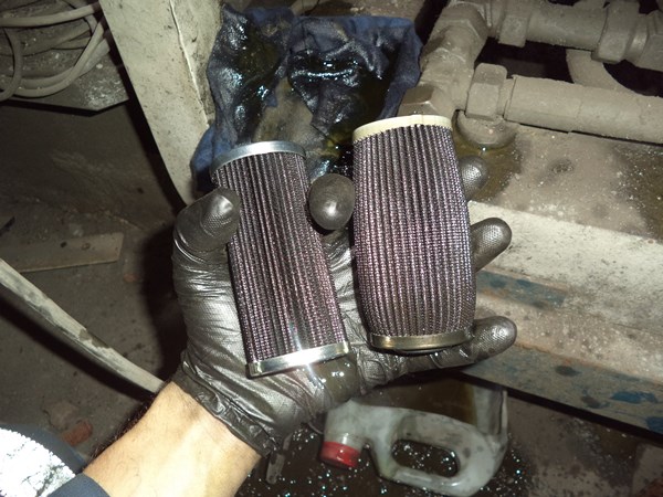 One of the filters is ballooned by the reverse flow