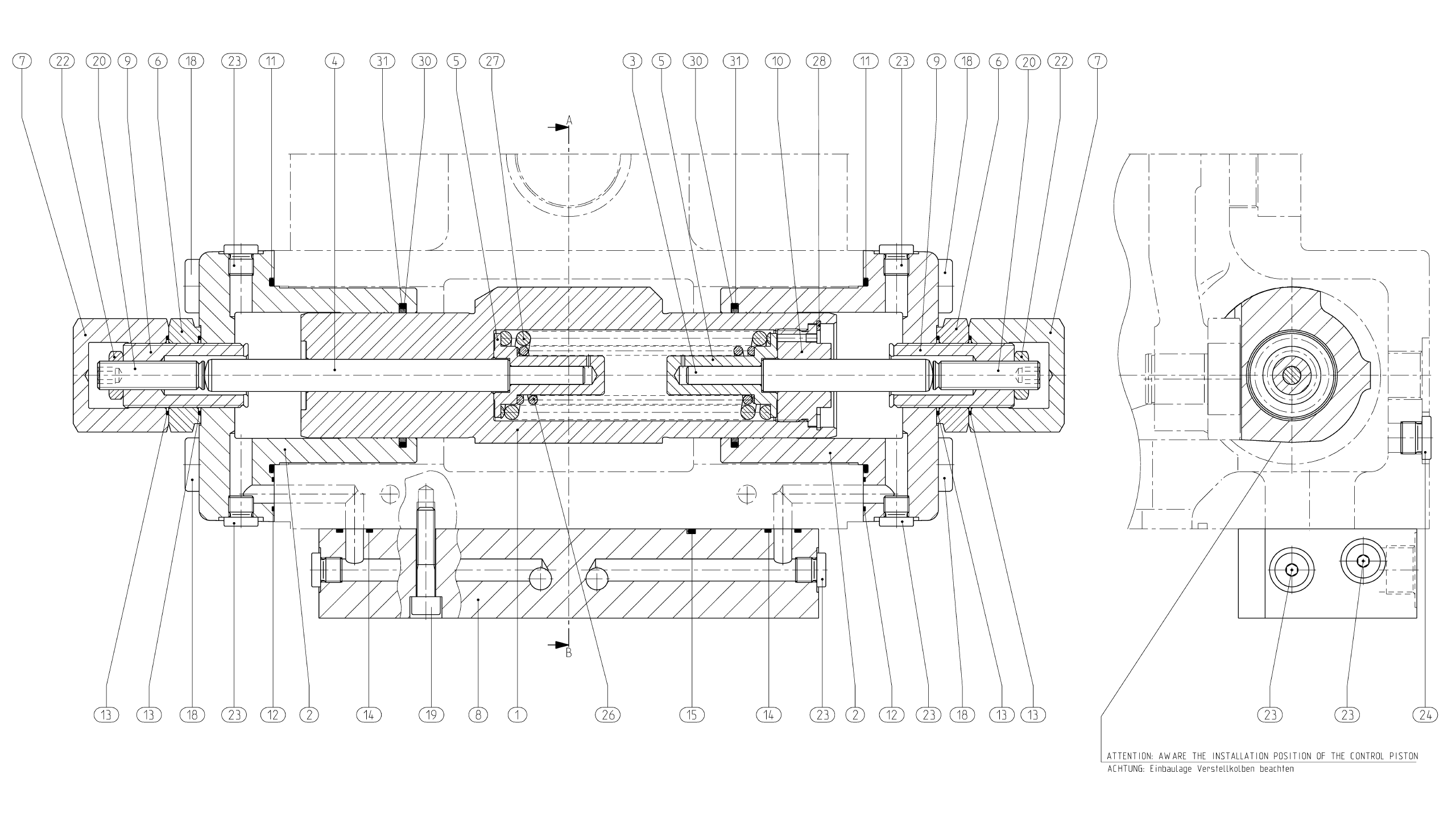 Rexroth A4VSG500EO2 pump servo-cylinder cutaway view